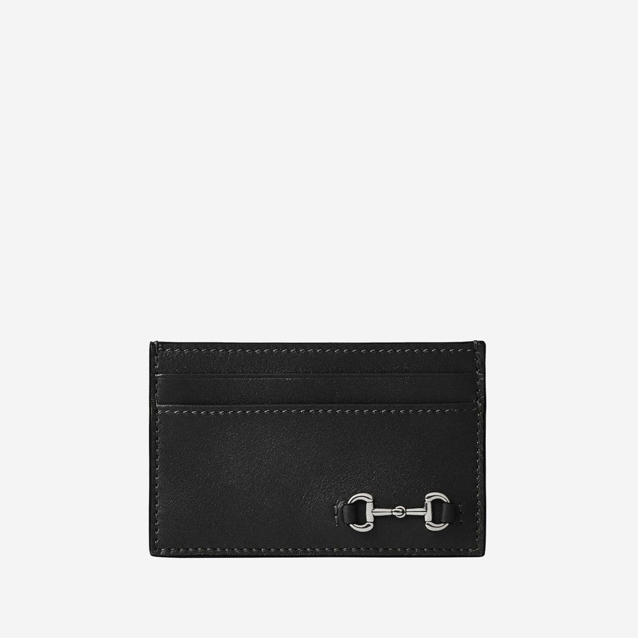 Leather Card Holder With Clamp Black Calfskin Wallets & Cardholders