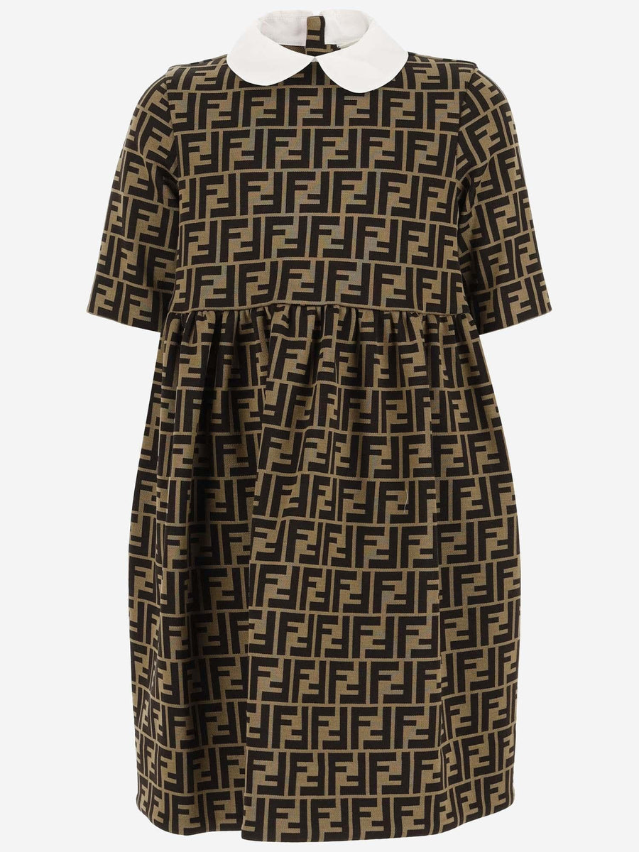 Girls Dress With Ff Pattern Brown Cotton