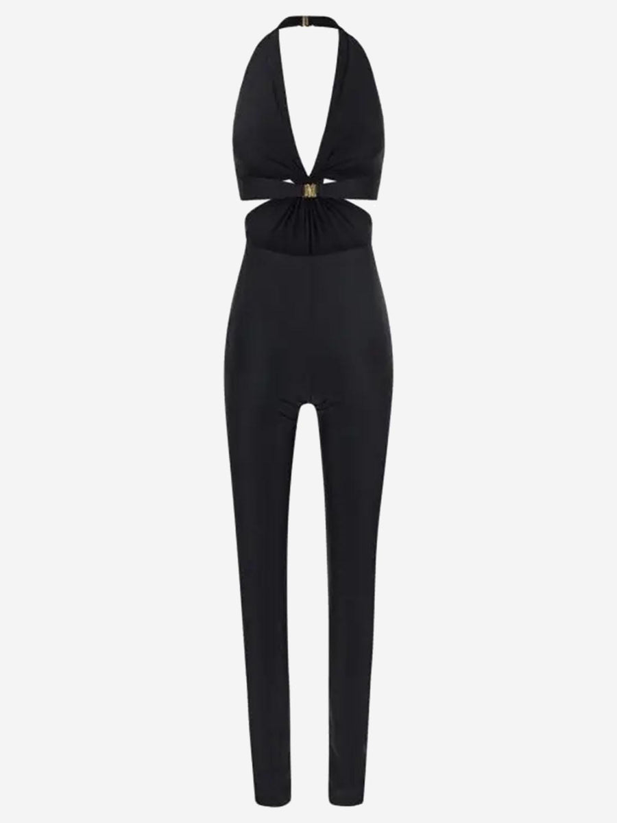 American Neckline Jumpsuit Black Polyamide Dress