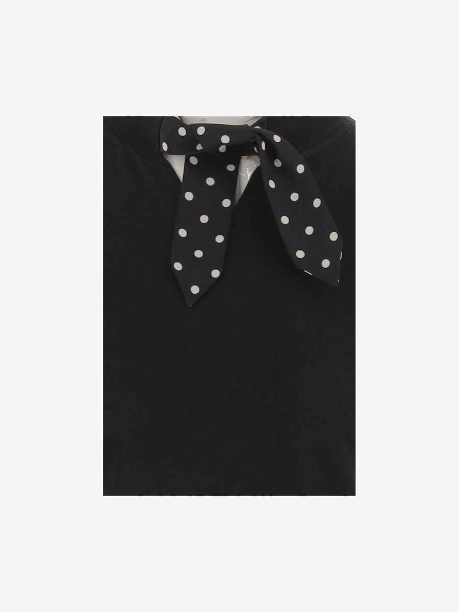 Knitted Top With Scarf Detail, Black Viscose Tops