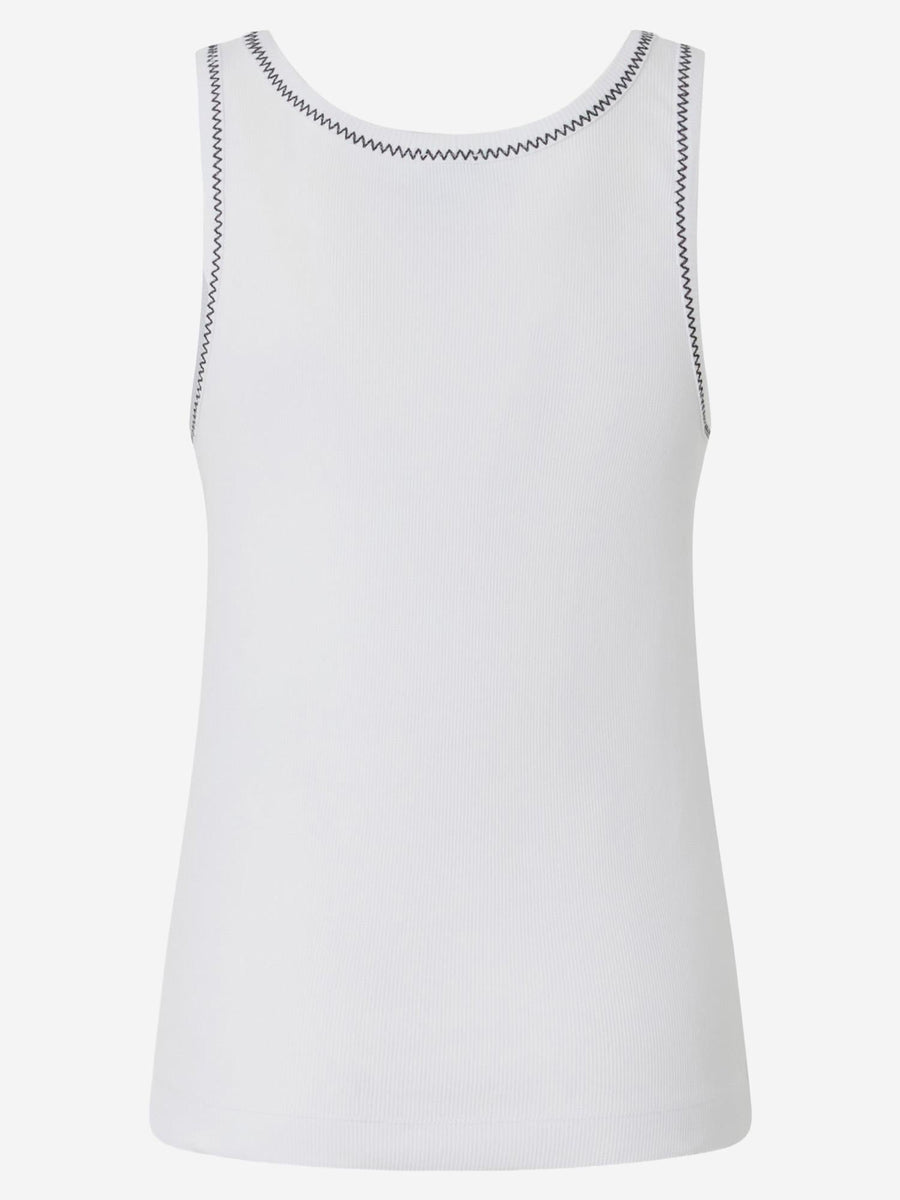 Tank Top Ribbed With Love Birds Embroidery White Cotton