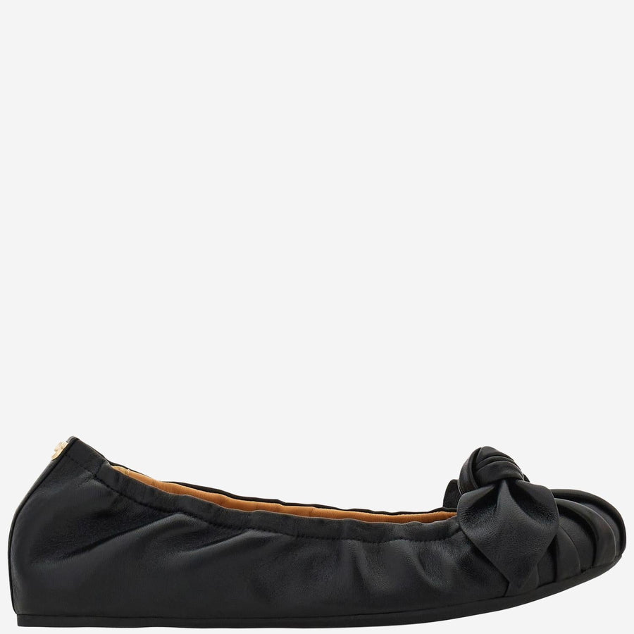 Nappa Leather Ballerina Flats With Bow Black Lamb (ovis Aries Aries)