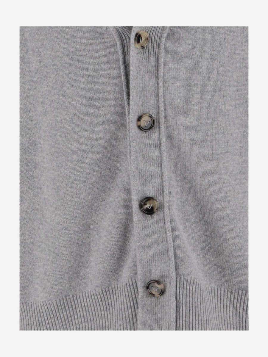 Cashmere Blend Cardigan With V-Neck Gray