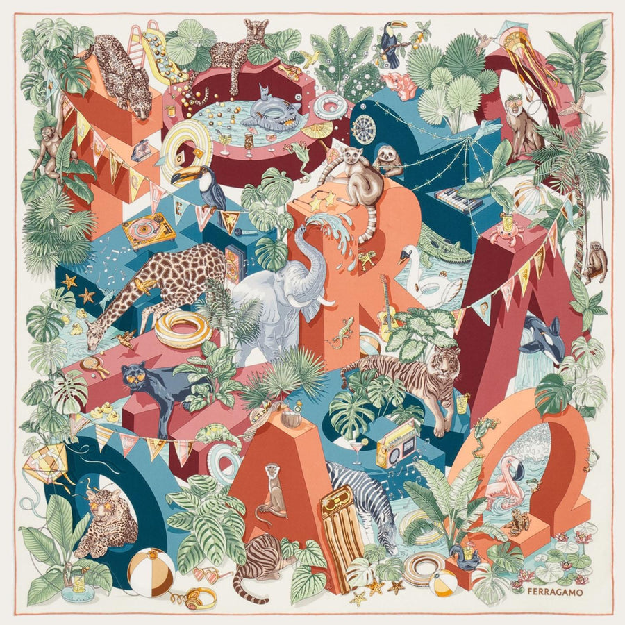 Silk Scarf Jungle Party Multicolour