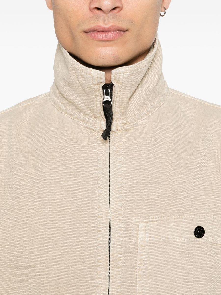 Zip Closure Shirt Beige Cotton
