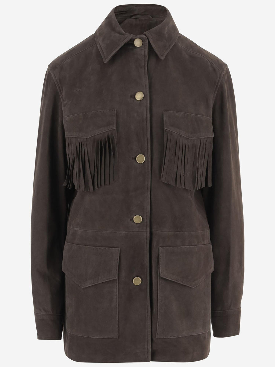 Suede Jacket With Fringes Brown Leather