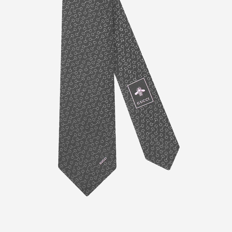 Jacquard Silk Tie With Embroidery Grey Ties & Bow