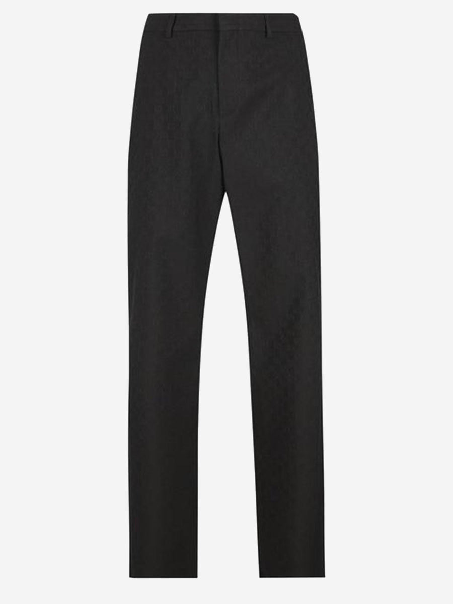 Gg Patterned Wool Blend Trousers Black Polyester