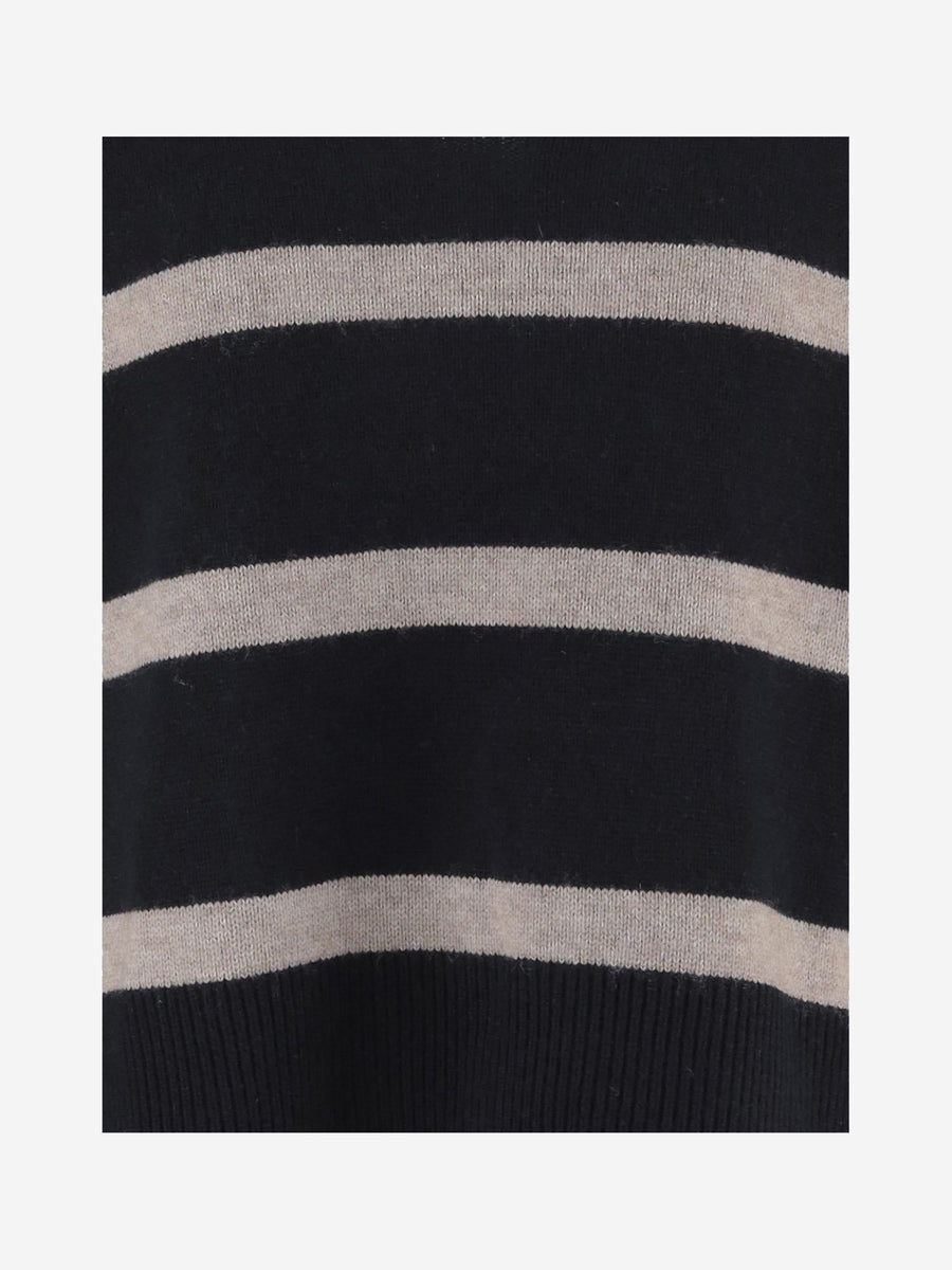 Wool And Cashmere Striped Sweater Black/beige Virgin