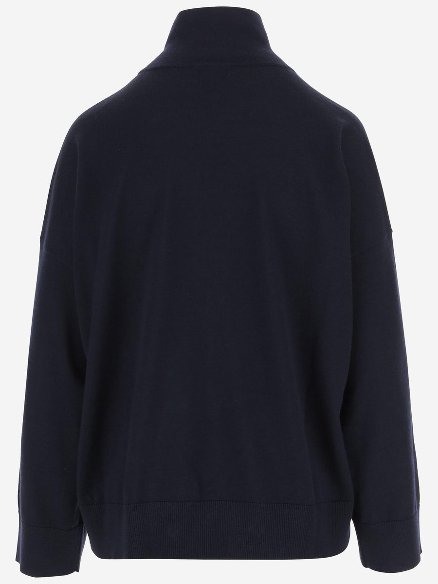 Wool Sweater With High Neck Dark Navy