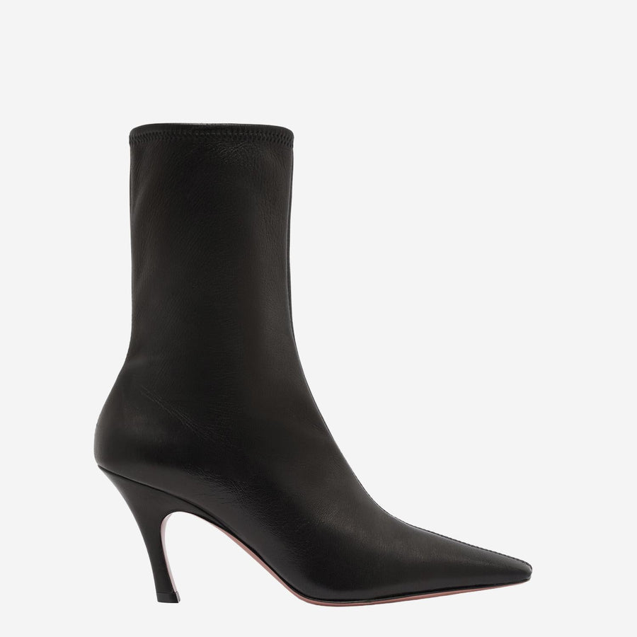 Stretch Bootie Ankle Boots Black Lambskin Leather