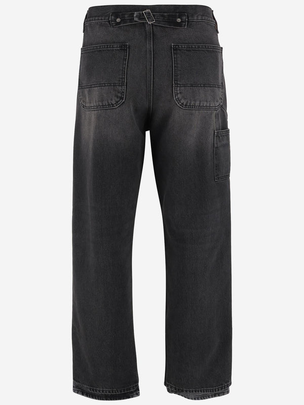 Black Washed Cotton Jeans Trousers
