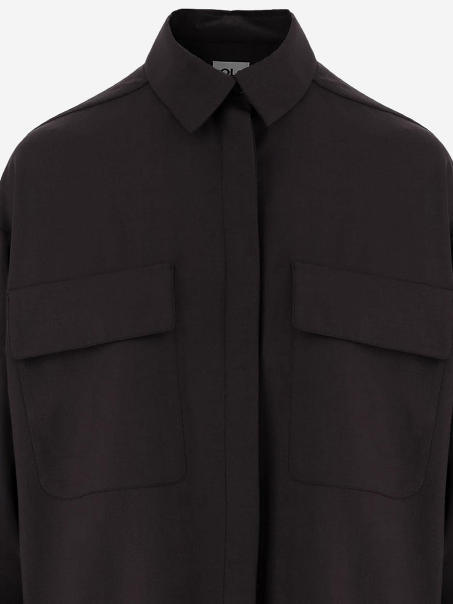 Shirt Dark Violet Stretch Wool-Blend Virgin Wool