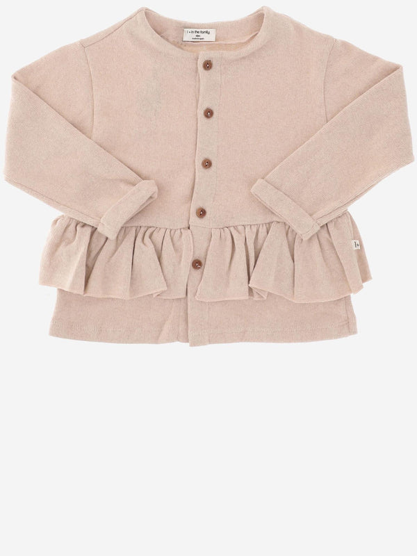Stretch Cotton Blend Cardigan With Ruffled Hem Light Pink