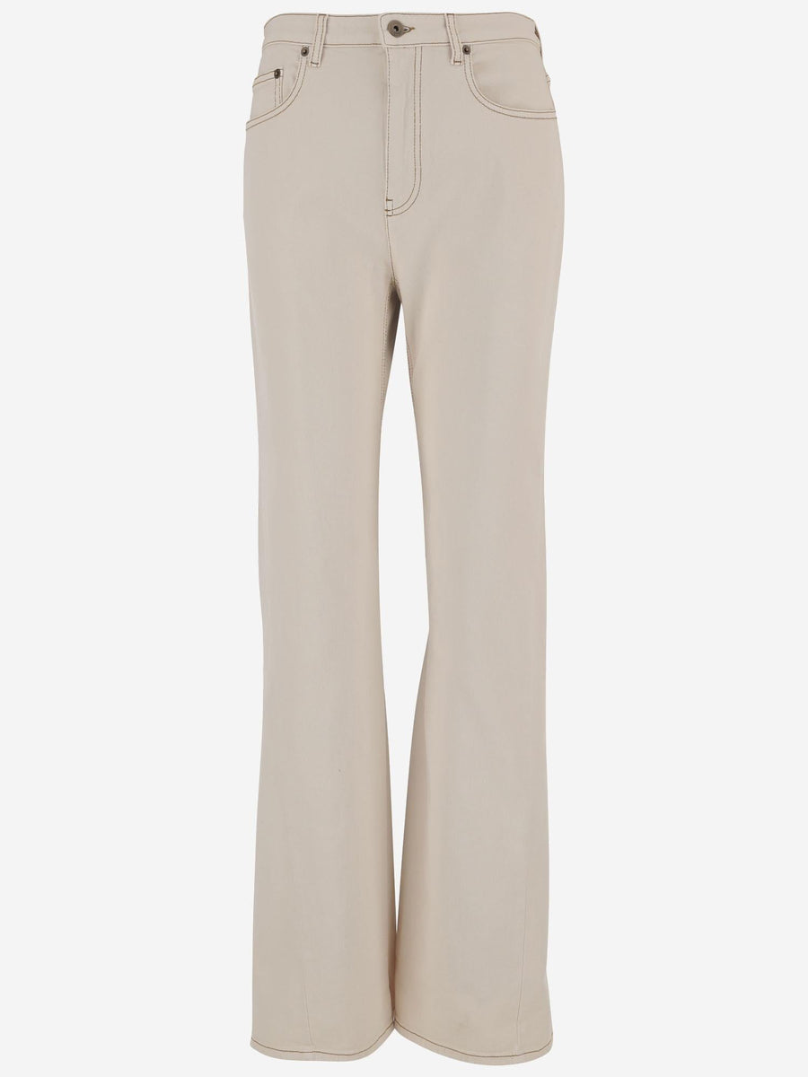 Cotton Denim Jeans With Logo Beige Trousers