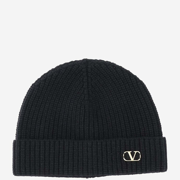 Wool Beanie With Logo Black Virgin Hat