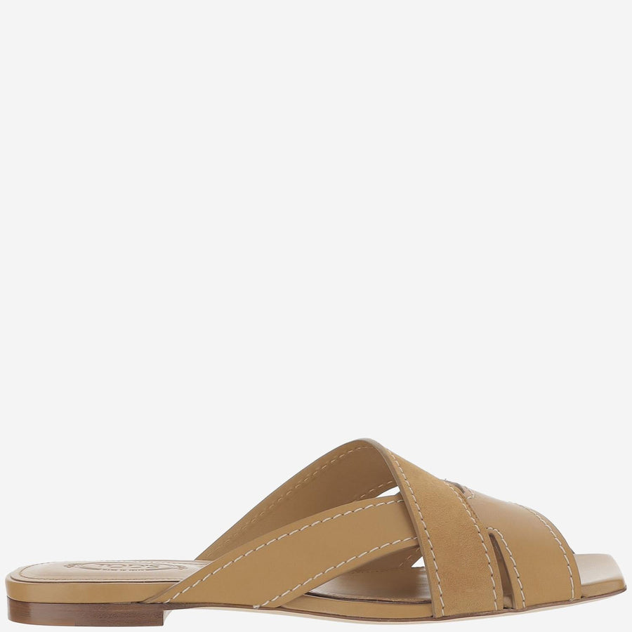 Leather Woven Sandals Beige Calfskin