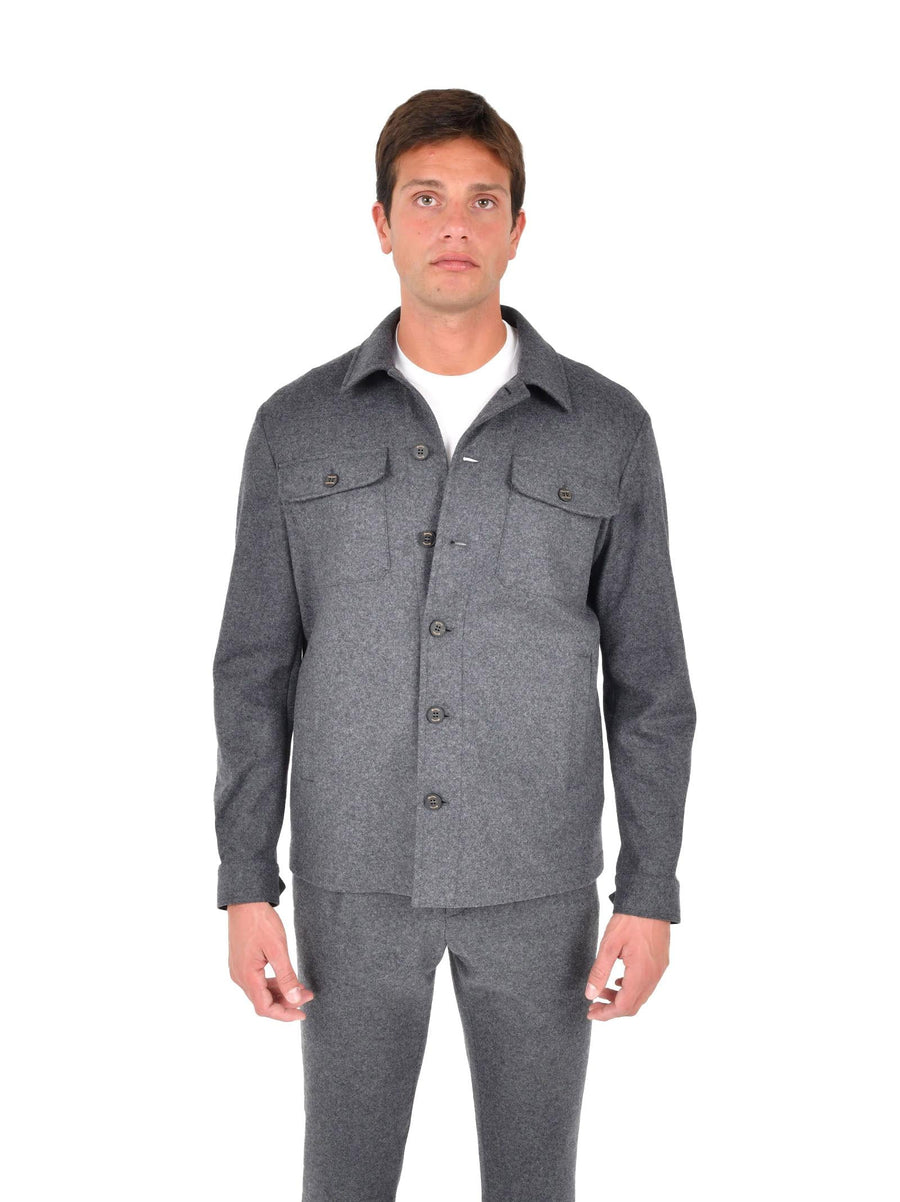 Melange Gray Shirt With Button Closure Wool