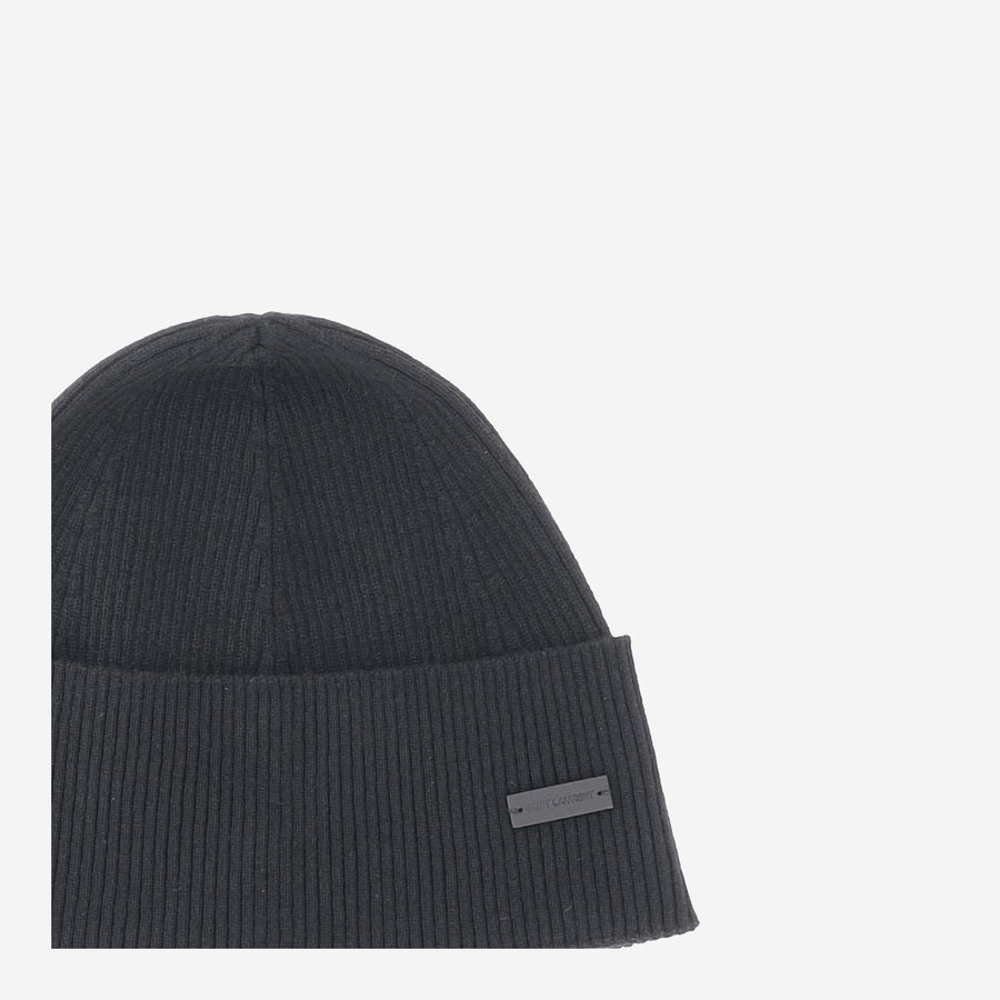 Cashmere Beanie With Logo Black Hat