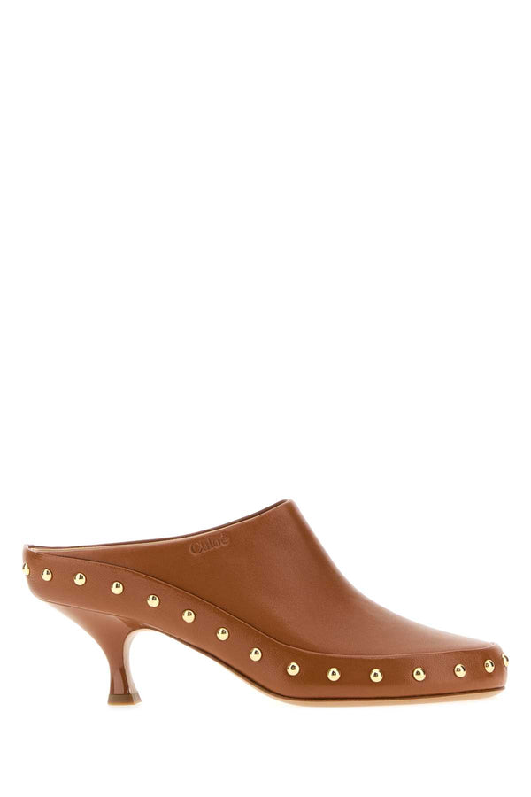 Camel Leather Junie Mules Gingerbrown Scarpe Con Tacco