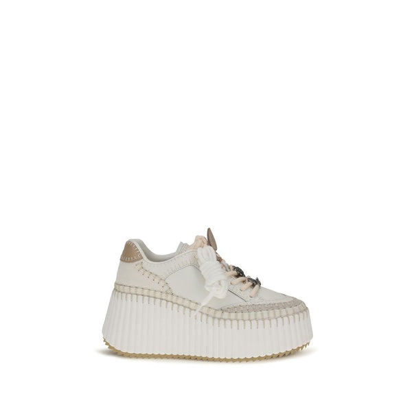White Calf Leather Bos Taurus Platform Sneakers