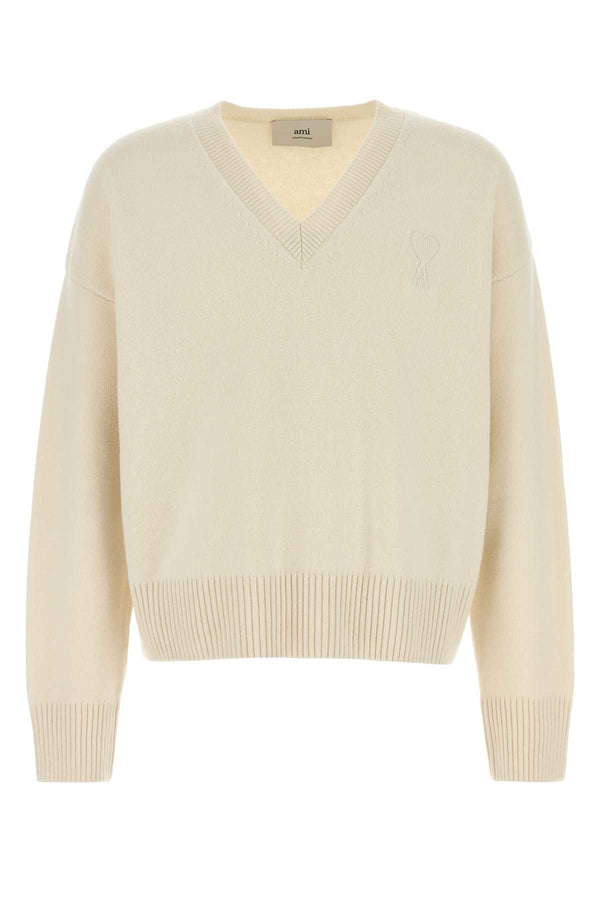 AMI Paris Matis 90% Virgin wool 10% Cashmere sweater in ivory