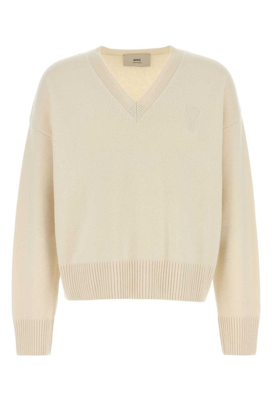 AMI Paris Matis 90% Virgin wool 10% Cashmere sweater in ivory