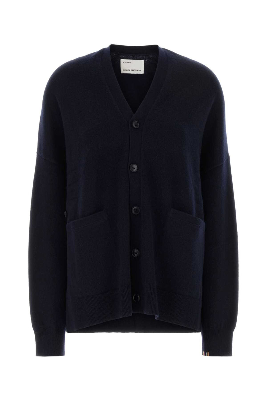 Navy Blue Stretch Cashmere Blend Nâ°24 Oversize Cardigan Maglieria