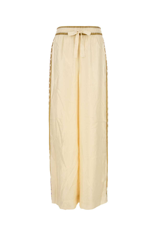 Cream Twill Luna Wide-Leg Pant Retrogeo Exterior: Silk Pantaloni