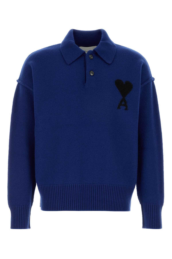 Electric Blue Wool Polo Shirt Bleu Roi/noir Exterior: Virgin Maglieria