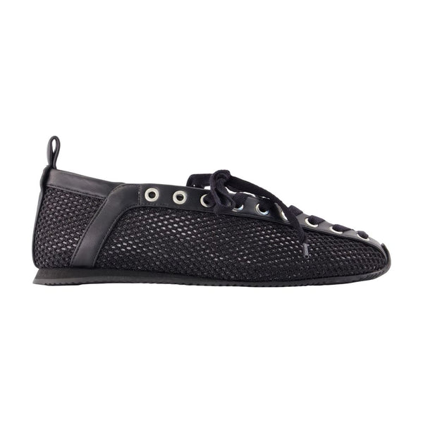 Ganni Synthetic mesh and leather ballet flat in black