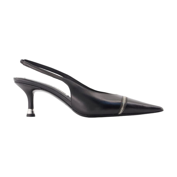 Akilita Zip Slingback Pumps - Alexander Wang Leather Black Calfskin Shoes /
