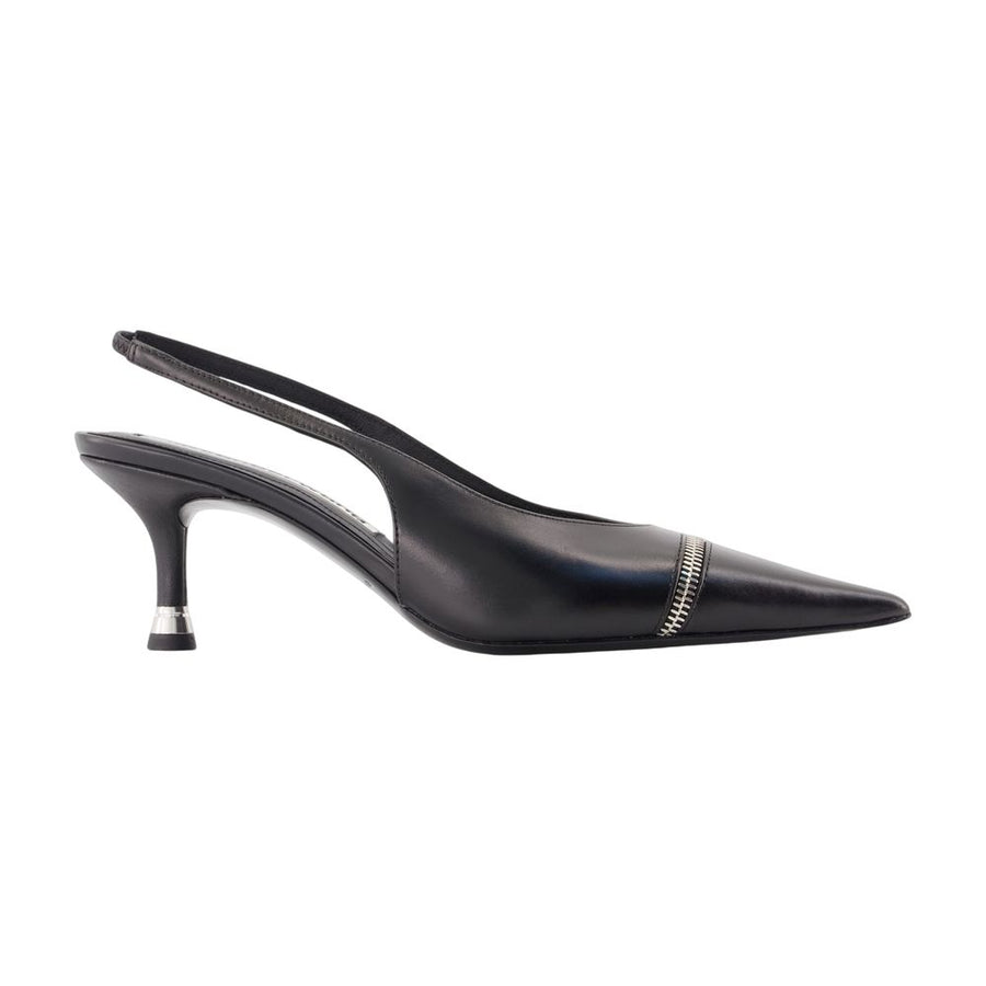 Akilita Zip Slingback Pumps - Alexander Wang Leather Black Calfskin Shoes /