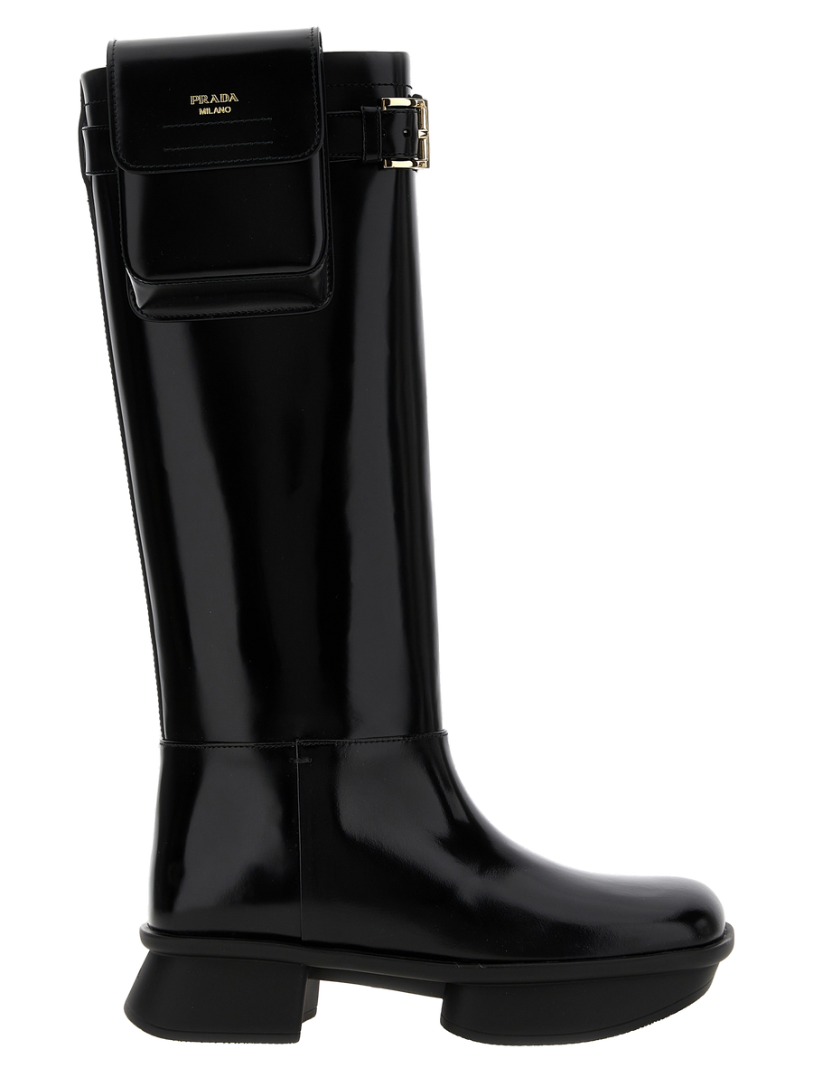 Black Calfskin Over The Knee Shoe