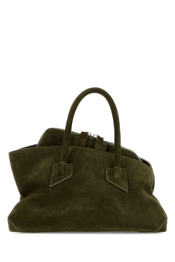 The Attico Passeggiata Exterior: 100% Suede top handle bag in khaki