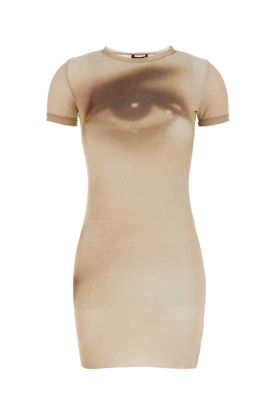 Mesh Short Dress Printed Face Beige Abiti