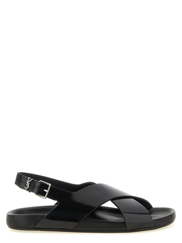 Black Calfskin Flat Sandals