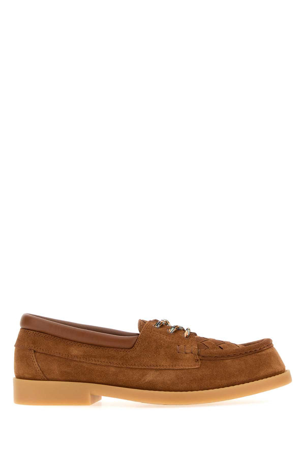 Bottega Veneta Suede Exterior: 100% Calf; Interior: 100% Leather; Sole: Rubber boat shoe in brown