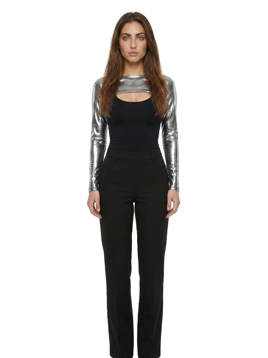 Silver Elastane Casual Pants