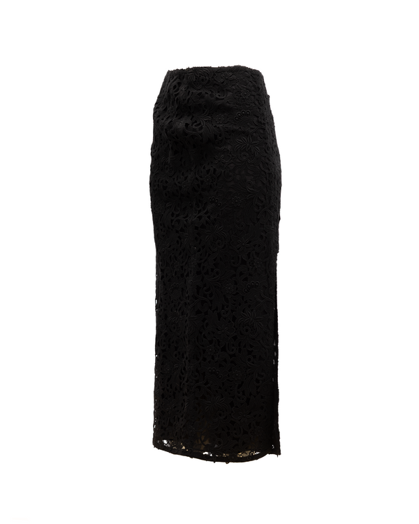 Women Midi Skirt With Floral Lace Black