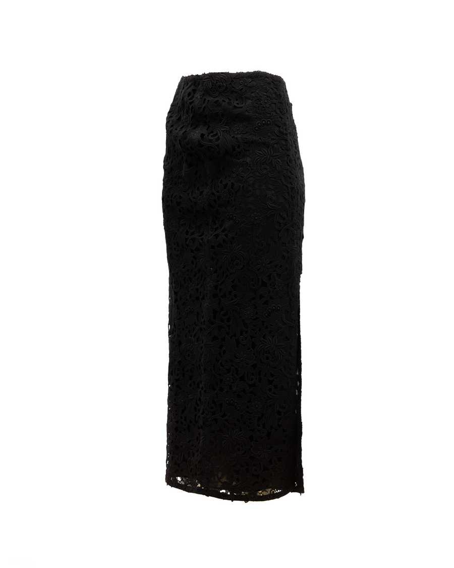 Women Midi Skirt With Floral Lace Black