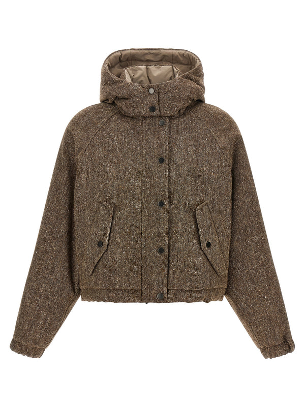 Brunello Cucinelli Donegal tweed down jacket in brown