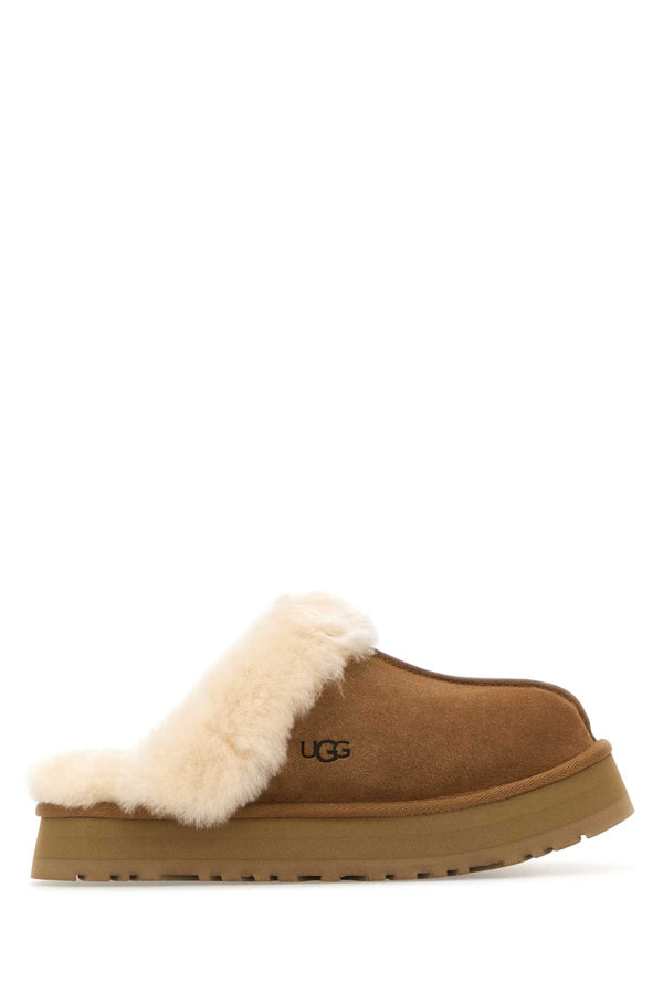 Camel Suede Disquette Slippers Chestnut