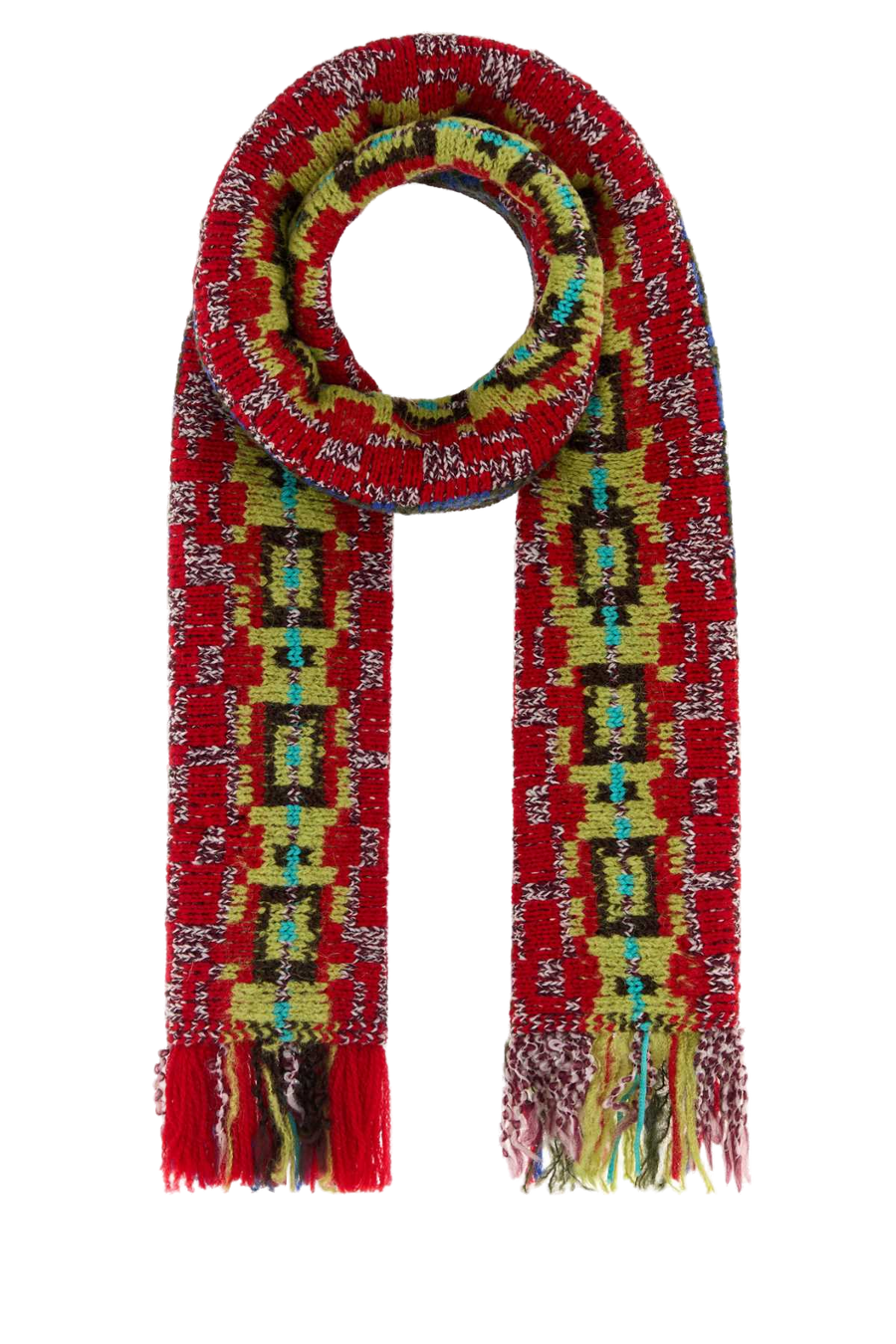 Embroidered Wool Blend Marka Scarf Red Sciarpe E Foulard