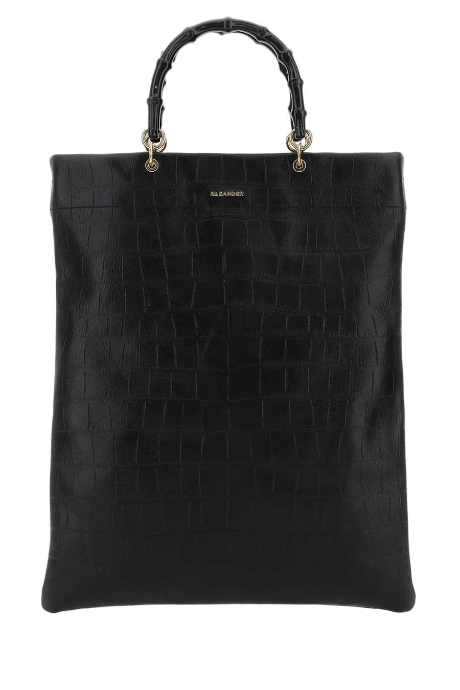 Jil Sander Exterior: 100% Leather Finishing: Golden metal top handle bag in black