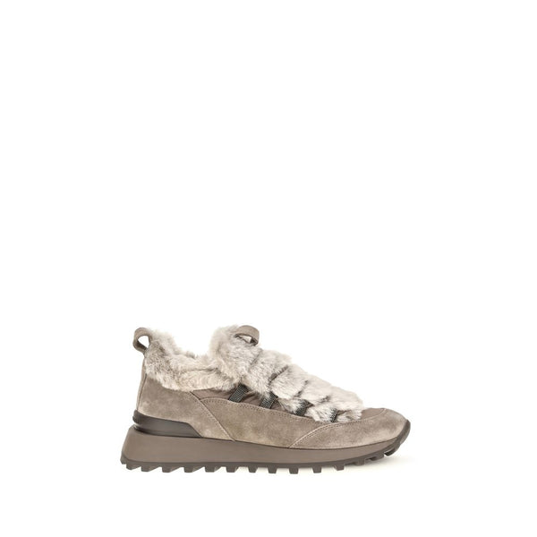Gray Suede Leather Athletic Sneakers