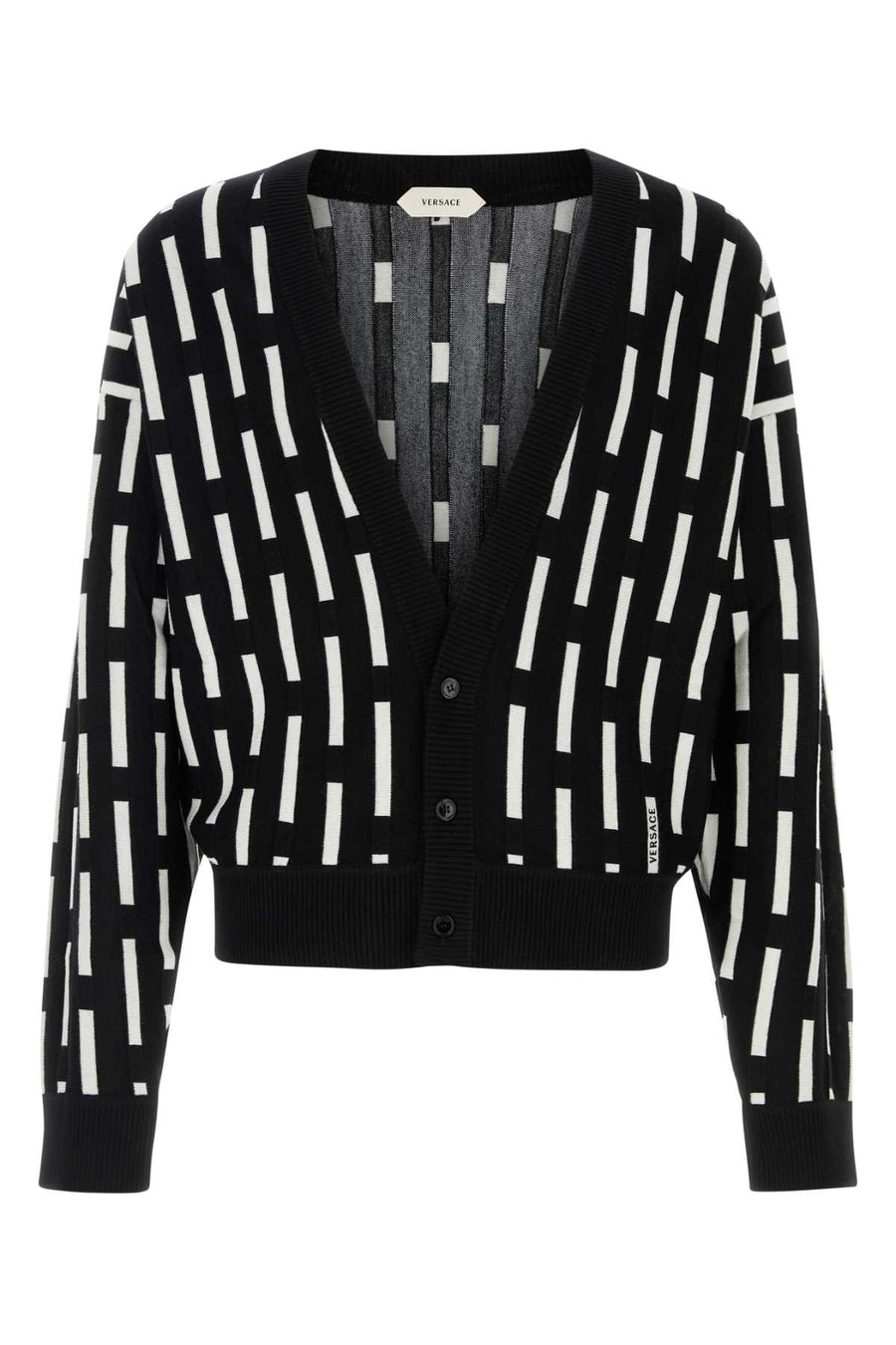 Embroidered Wool Cardigan Blackwhite Exterior: Virgin Maglie