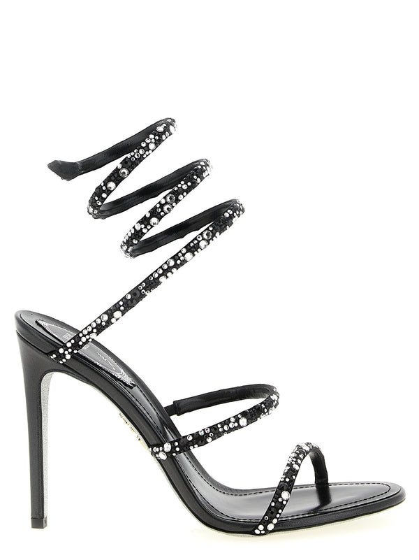 Rene Caovilla Satin and silk blend heel sandal in black