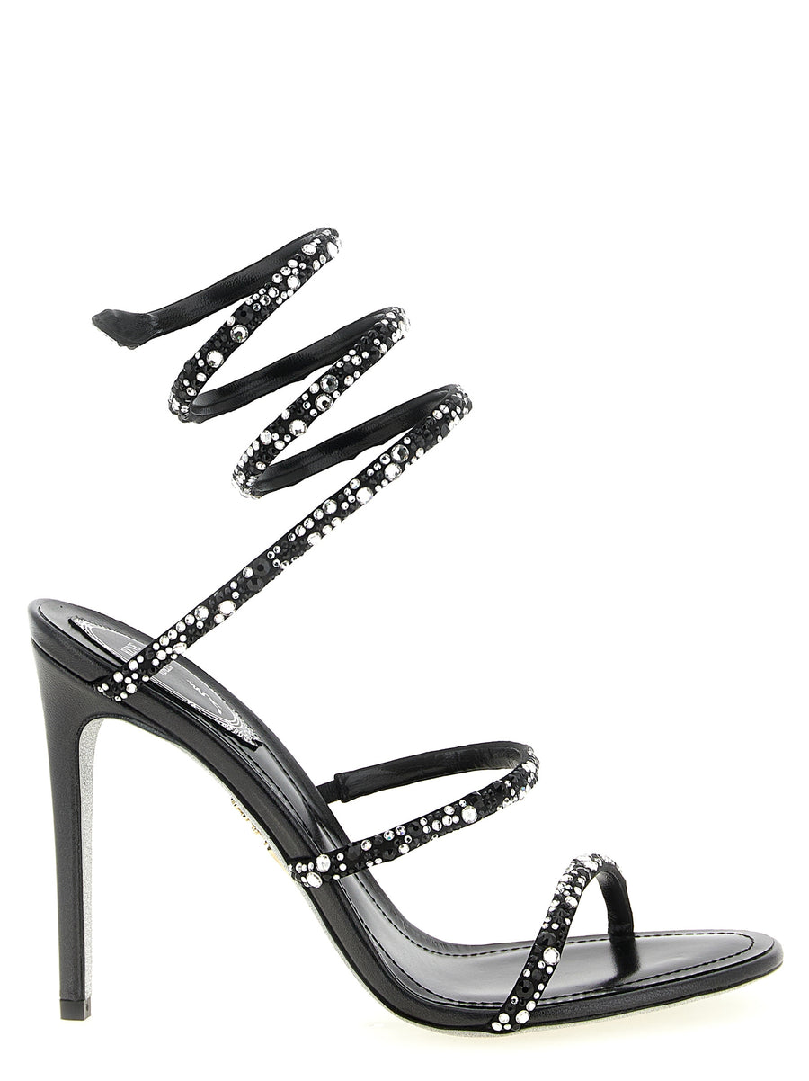 Rene Caovilla Satin and silk blend heel sandal in black