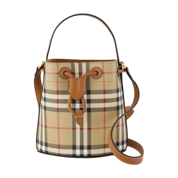 Ll Mini Drawstring Purse - Burberry Synthetic Leather Brown Beige Canvas Bags / Handbags-purses